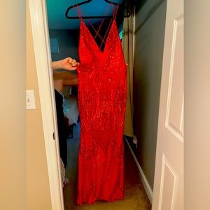 Floor Length Red Sequin Dress